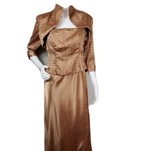 Ignite Evenings By Carol Lin Womens Gold Formal Ball Gown W/Shrug Size 10